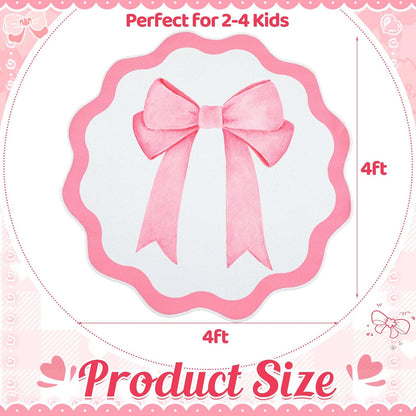 4 ft Pink Bow Scalloped Round Rug Washable Kids Area Rug