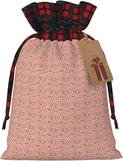 Pink Peach Pattern Seamless Pattern Printing Christmas Drawstring Gift Bags Reusable Xmas Sacks For Holiday Packaging Needs