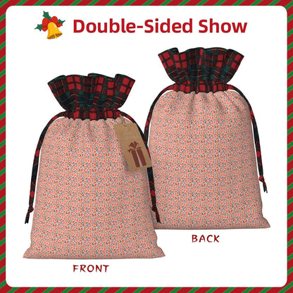 Pink Peach Pattern Seamless Pattern Printing Christmas Drawstring Gift Bags Reusable Xmas Sacks For Holiday Packaging Needs
