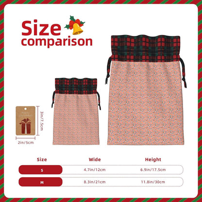 Pink Peach Pattern Seamless Pattern Printing Christmas Drawstring Gift Bags Reusable Xmas Sacks For Holiday Packaging Needs