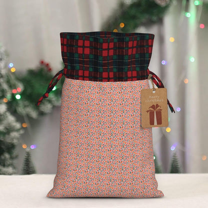 Pink Peach Pattern Seamless Pattern Printing Christmas Drawstring Gift Bags Reusable Xmas Sacks For Holiday Packaging Needs
