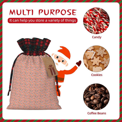 Pink Peach Pattern Seamless Pattern Printing Christmas Drawstring Gift Bags Reusable Xmas Sacks For Holiday Packaging Needs