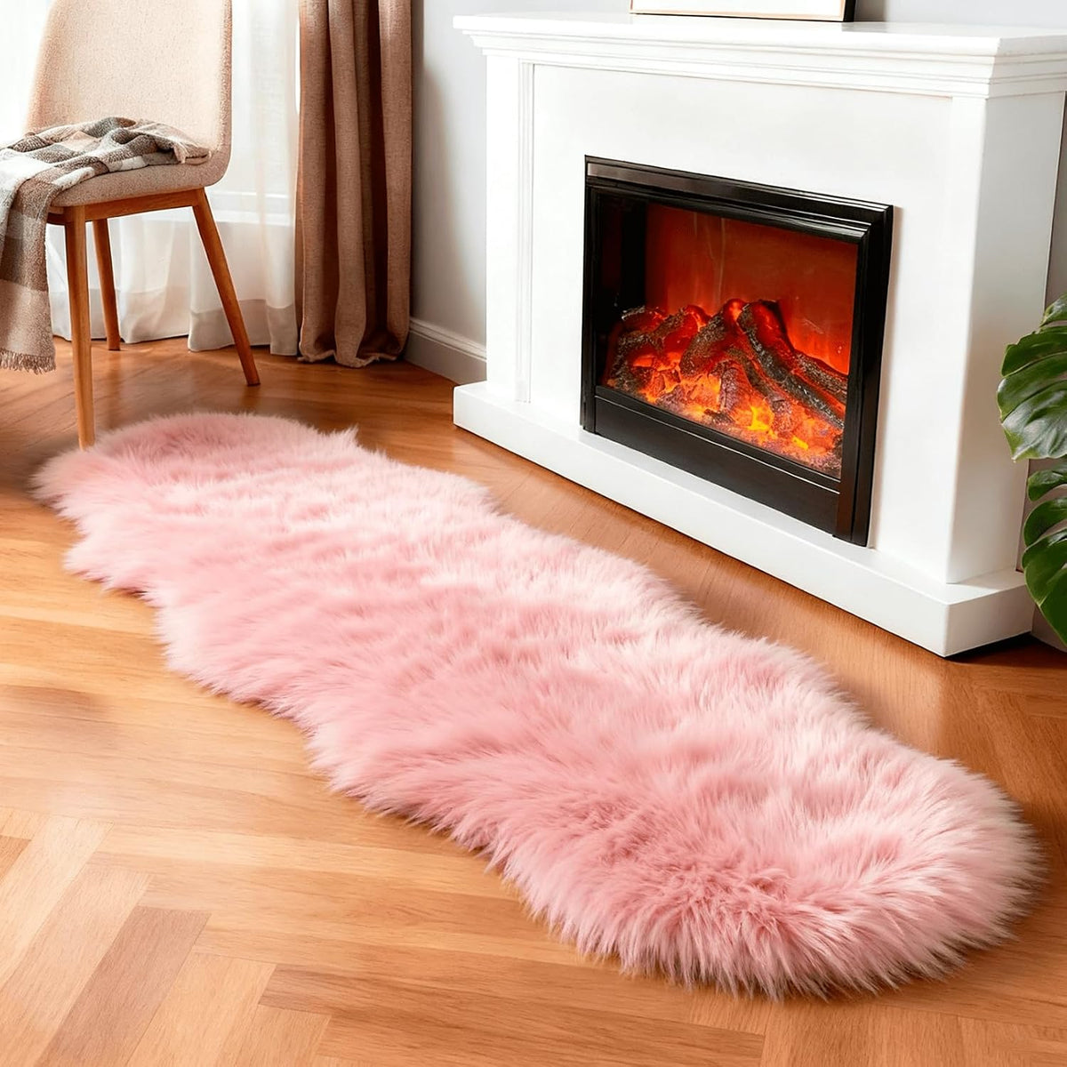 linmopm Faux Fur Sheepskin Rug, Pink, 2x6 ft Runner