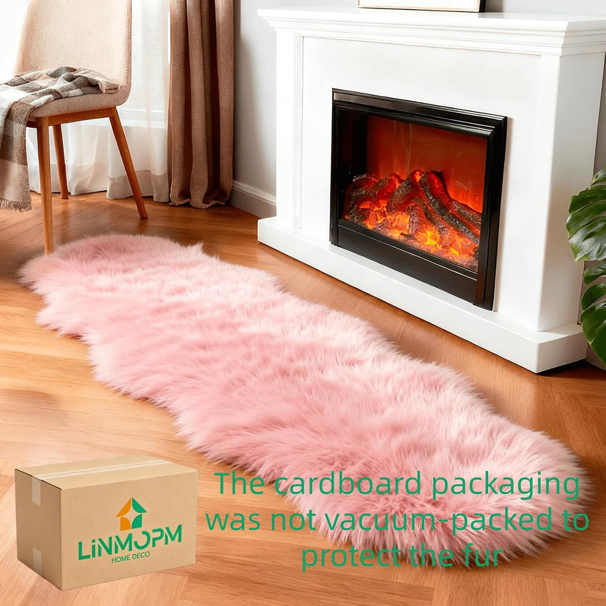 linmopm Faux Fur Sheepskin Rug, Pink, 2x6 ft Runner