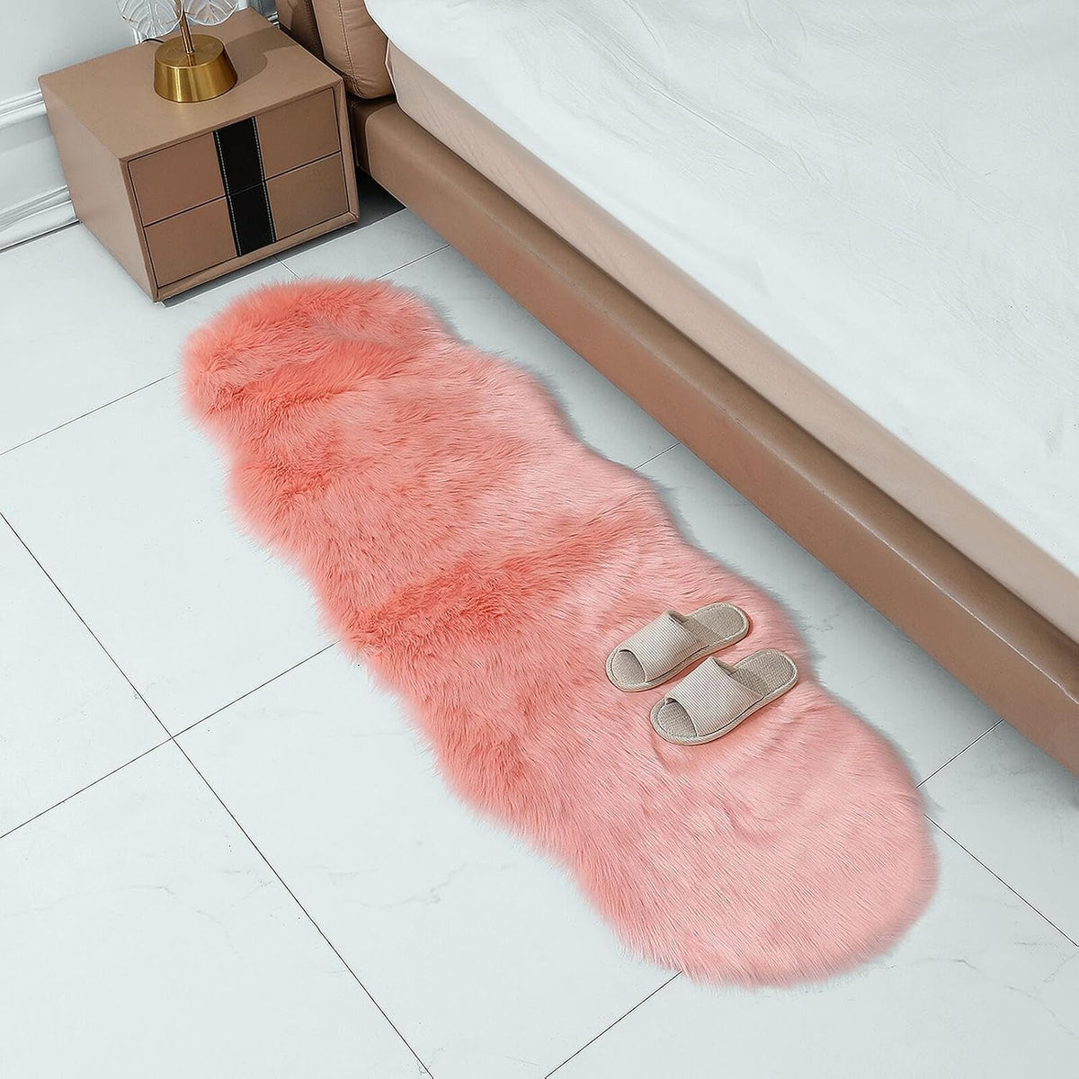 linmopm Faux Fur Sheepskin Rug, Pink, 2x6 ft Runner