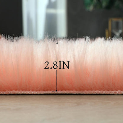 linmopm Faux Fur Sheepskin Rug, Pink, 2x6 ft Runner
