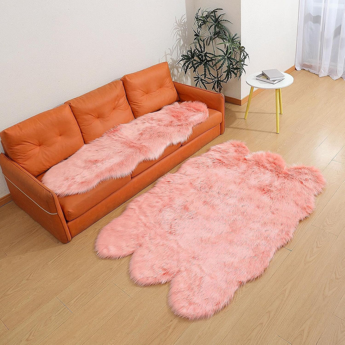 linmopm Faux Fur Sheepskin Rug, Pink, 2x6 ft Runner