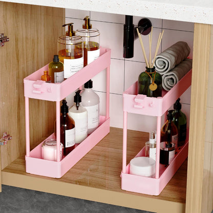 Slim Rolling Storage Cart, 4 Tier Bathroom Cart Organizer, Pink