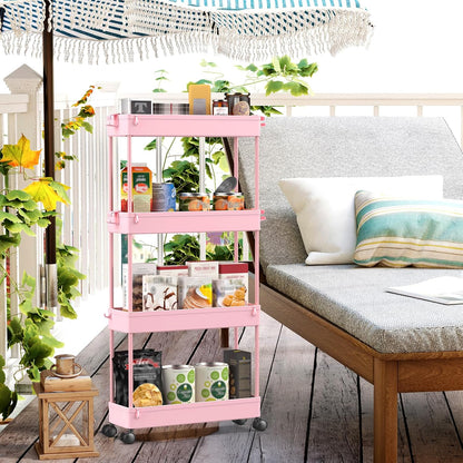 Slim Rolling Storage Cart, 4 Tier Bathroom Cart Organizer, Pink