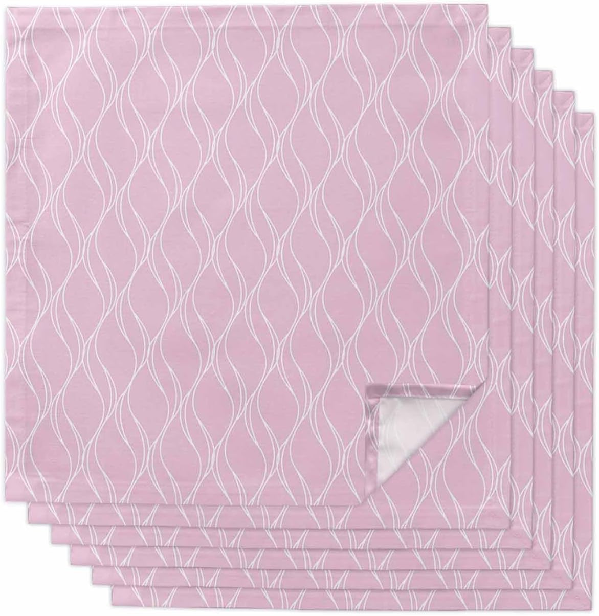 Pink Stripes Line Cloth Napkins Set of 6, Country Abstract Art Waves Striped Classic Reusable Dinner Napkins Cloth Washable Dinner Towel for Wedding Party Kitchen Table Decoration, 20x20 Inch