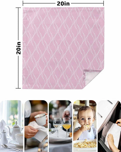 Pink Stripes Line Cloth Napkins Set of 6, Country Abstract Art Waves Striped Classic Reusable Dinner Napkins Cloth Washable Dinner Towel for Wedding Party Kitchen Table Decoration, 20x20 Inch