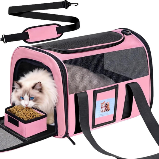 Cat Carrier Soft with Detachable Food Bowl,Soft-Sided Pet Bag(Up to 16 lbs)