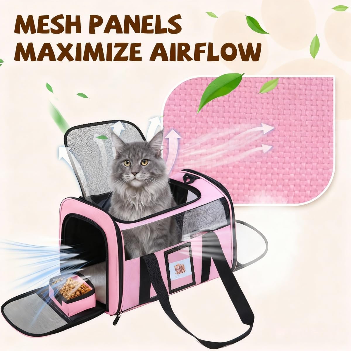 Cat Carrier Soft with Detachable Food Bowl,Soft-Sided Pet Bag(Up to 16 lbs)