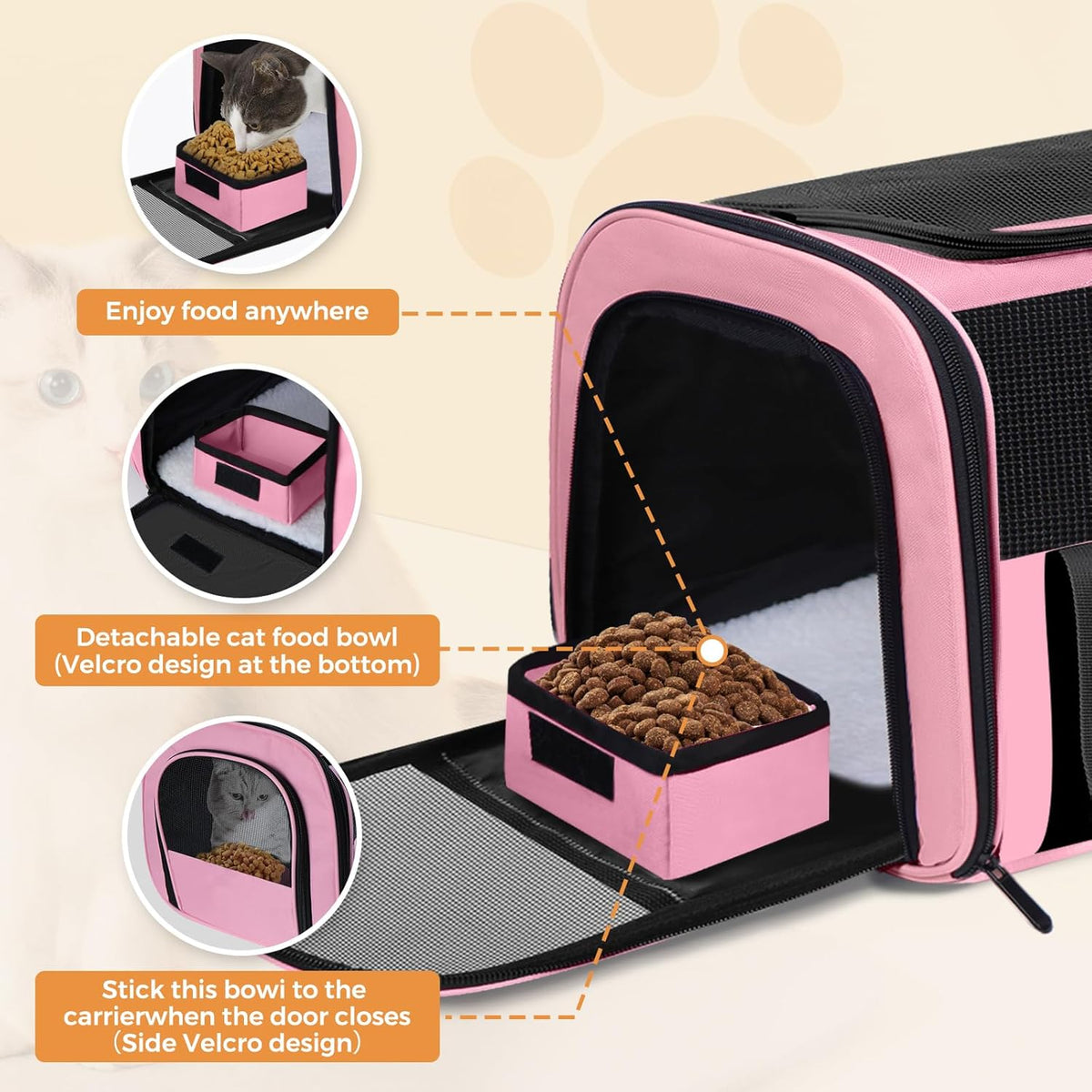 Cat Carrier Soft with Detachable Food Bowl,Soft-Sided Pet Bag(Up to 16 lbs)