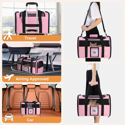 Cat Carrier Soft with Detachable Food Bowl,Soft-Sided Pet Bag(Up to 16 lbs)