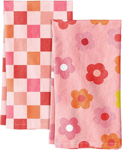 2 Pack 150GSM Flour Sack Kitchen Towels, Pink Flowers