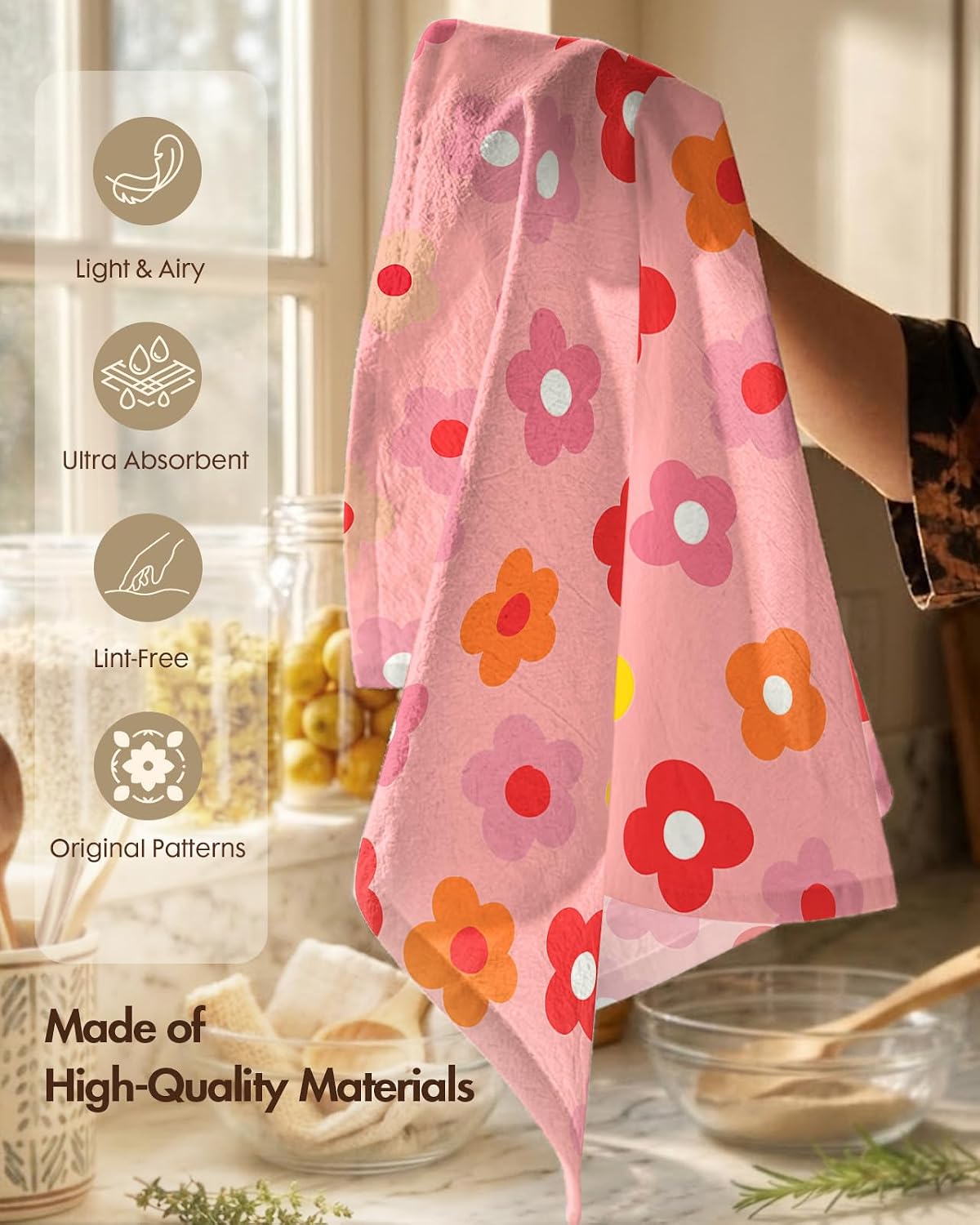 2 Pack 150GSM Flour Sack Kitchen Towels, Pink Flowers