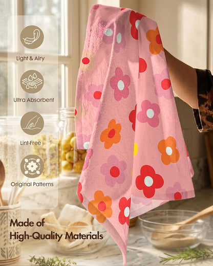 2 Pack 150GSM Flour Sack Kitchen Towels, Pink Flowers