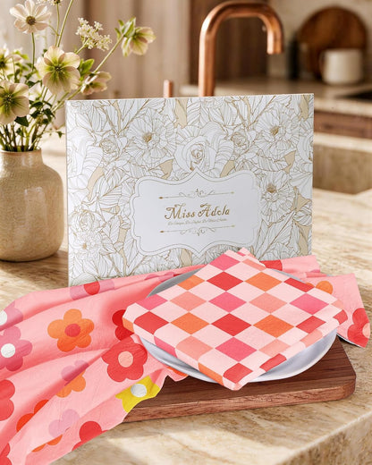 2 Pack 150GSM Flour Sack Kitchen Towels, Pink Flowers