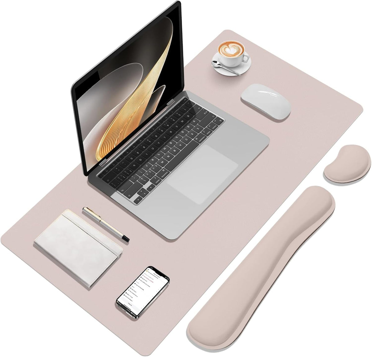 Mouse Pad and Keyboard Wrist Rest, Large Keyboard and Mouse Pad Set, Ergonomic Mousepad with Wrist Rest, Non-Slip Desk Mat Protector for Office, Home (31.5×15.7 Inches, Cream Pink)