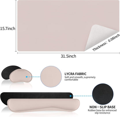 Mouse Pad and Keyboard Wrist Rest, Large Keyboard and Mouse Pad Set, Ergonomic Mousepad with Wrist Rest, Non-Slip Desk Mat Protector for Office, Home (31.5×15.7 Inches, Cream Pink)