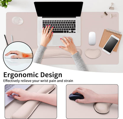 Mouse Pad and Keyboard Wrist Rest, Large Keyboard and Mouse Pad Set, Ergonomic Mousepad with Wrist Rest, Non-Slip Desk Mat Protector for Office, Home (31.5×15.7 Inches, Cream Pink)