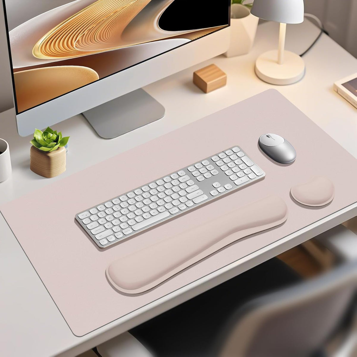 Mouse Pad and Keyboard Wrist Rest, Large Keyboard and Mouse Pad Set, Ergonomic Mousepad with Wrist Rest, Non-Slip Desk Mat Protector for Office, Home (31.5×15.7 Inches, Cream Pink)