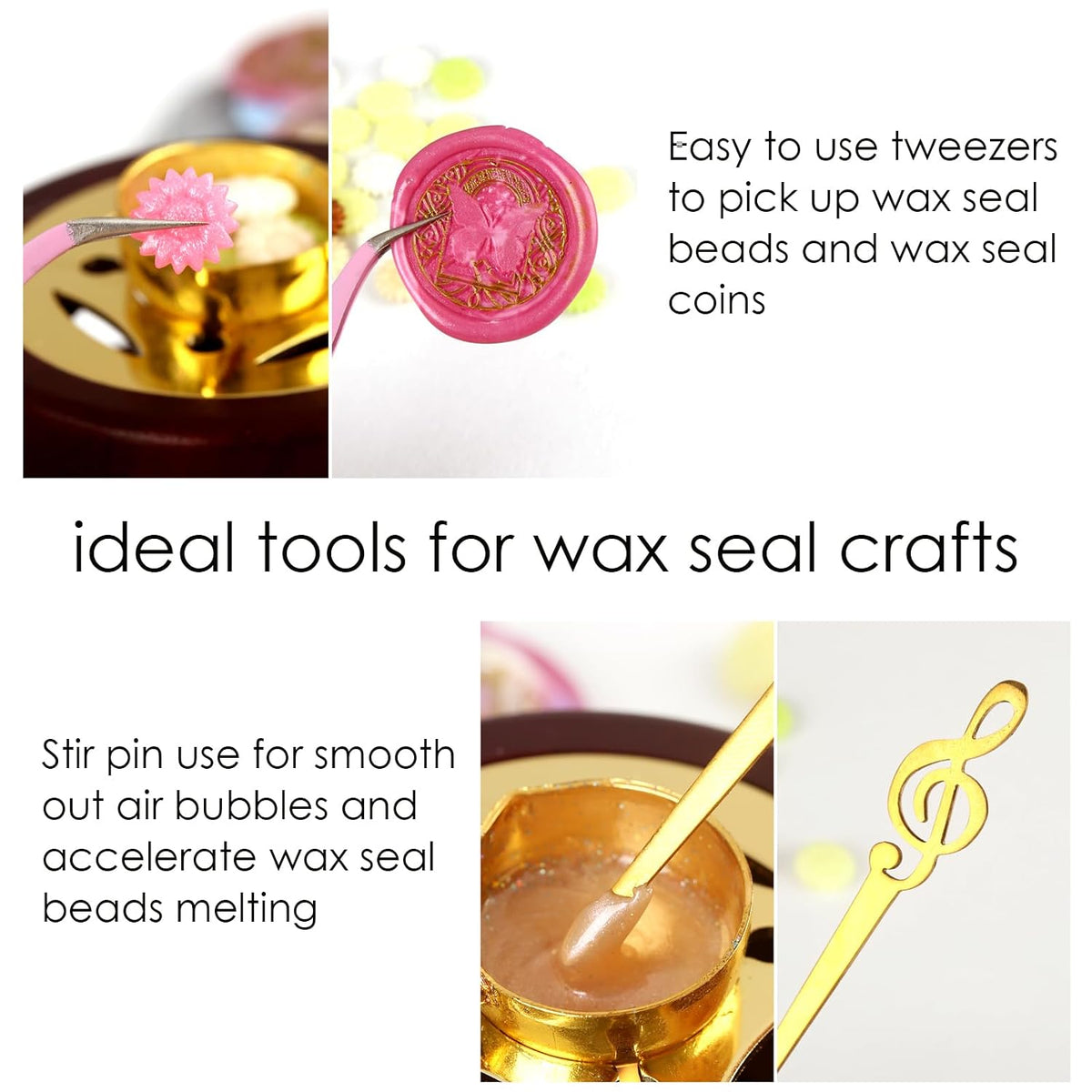Electric Wax Seal Warmer, Wax Sealing Melter with 2pcs Spoons, Tweezers, Stir Pin, Great Melting Furnace Kit Fast Melting WaxSeal Bedas for Envelope Stamp Seals Craft, Pink