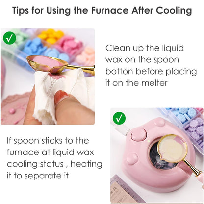 Electric Wax Seal Warmer, Wax Sealing Melter with 2pcs Spoons, Tweezers, Stir Pin, Great Melting Furnace Kit Fast Melting WaxSeal Bedas for Envelope Stamp Seals Craft, Pink