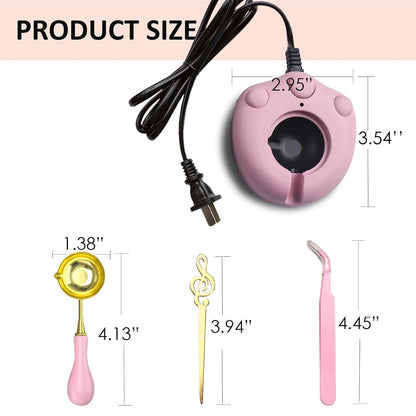 Electric Wax Seal Warmer, Wax Sealing Melter with 2pcs Spoons, Tweezers, Stir Pin, Great Melting Furnace Kit Fast Melting WaxSeal Bedas for Envelope Stamp Seals Craft, Pink