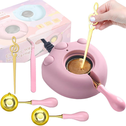 Electric Wax Seal Warmer, Wax Sealing Melter with 2pcs Spoons, Tweezers, Stir Pin, Great Melting Furnace Kit Fast Melting WaxSeal Bedas for Envelope Stamp Seals Craft, Pink