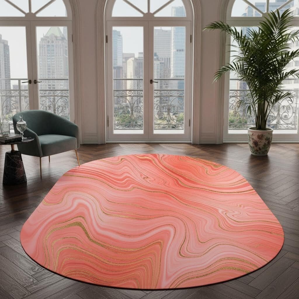 Bohemian Coral Pink Brown Abstract Ombre Swirl Striped Rug 8x10 Oval Kitchen Rug Durable Comfortable Marble Rugs for Living Room Bedroom Guestroom Diningroom Home Office Nursery Modern Rugs
