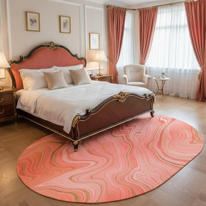 Bohemian Coral Pink Brown Abstract Ombre Swirl Striped Rug 8x10 Oval Kitchen Rug Durable Comfortable Marble Rugs for Living Room Bedroom Guestroom Diningroom Home Office Nursery Modern Rugs