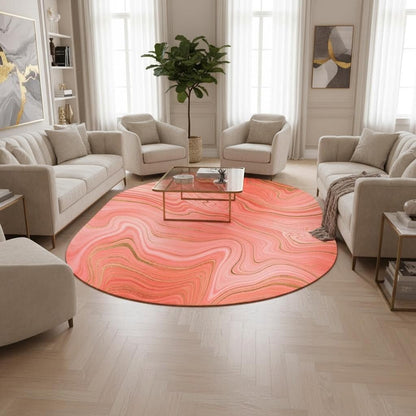 Bohemian Coral Pink Brown Abstract Ombre Swirl Striped Rug 8x10 Oval Kitchen Rug Durable Comfortable Marble Rugs for Living Room Bedroom Guestroom Diningroom Home Office Nursery Modern Rugs