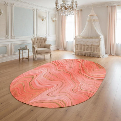 Bohemian Coral Pink Brown Abstract Ombre Swirl Striped Rug 8x10 Oval Kitchen Rug Durable Comfortable Marble Rugs for Living Room Bedroom Guestroom Diningroom Home Office Nursery Modern Rugs