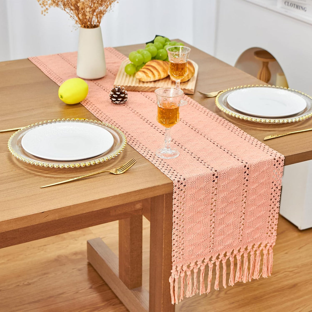 Pink Table Runner Boho Dresser Runner Home Coffee Table Decor 12x72 Inch