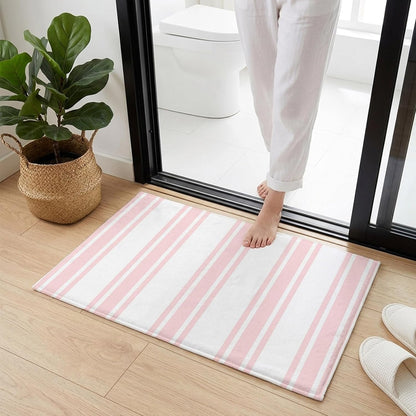 Non Slip Bath Mat for Bathroom Floor Tub, Modern Geometric Pink Stripes Bathroom Rug Water Absorbent Soft Shaggy Rugs Indoor Doormats Minimalist Line on White Mats,16x24in