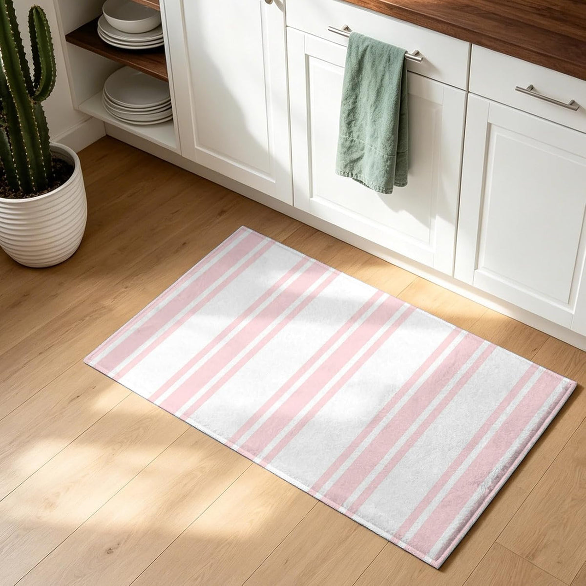 Non Slip Bath Mat for Bathroom Floor Tub, Modern Geometric Pink Stripes Bathroom Rug Water Absorbent Soft Shaggy Rugs Indoor Doormats Minimalist Line on White Mats,16x24in