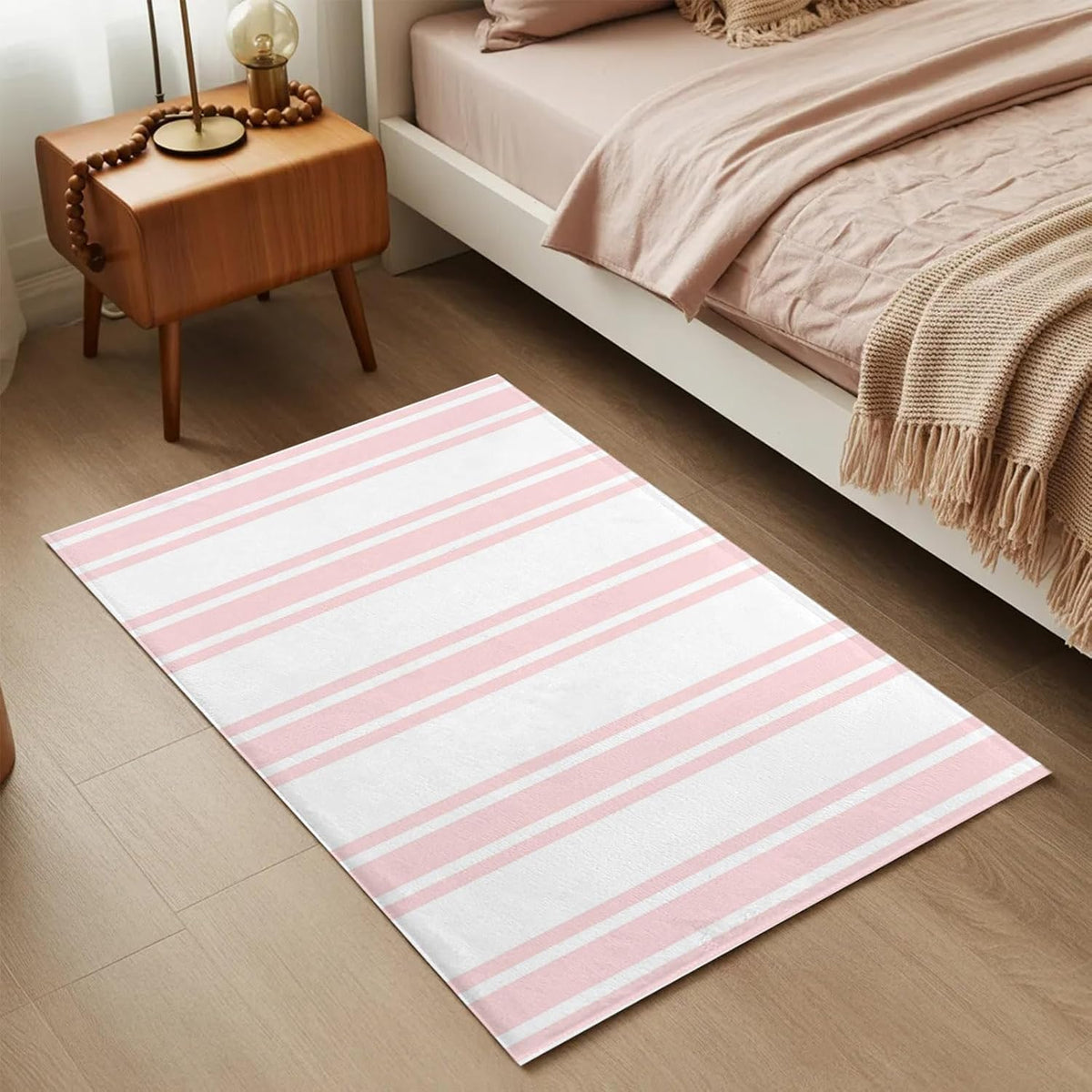 Non Slip Bath Mat for Bathroom Floor Tub, Modern Geometric Pink Stripes Bathroom Rug Water Absorbent Soft Shaggy Rugs Indoor Doormats Minimalist Line on White Mats,16x24in