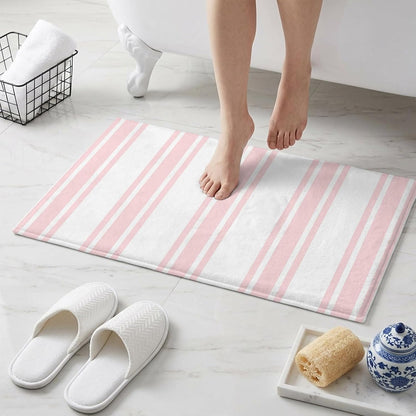 Non Slip Bath Mat for Bathroom Floor Tub, Modern Geometric Pink Stripes Bathroom Rug Water Absorbent Soft Shaggy Rugs Indoor Doormats Minimalist Line on White Mats,16x24in