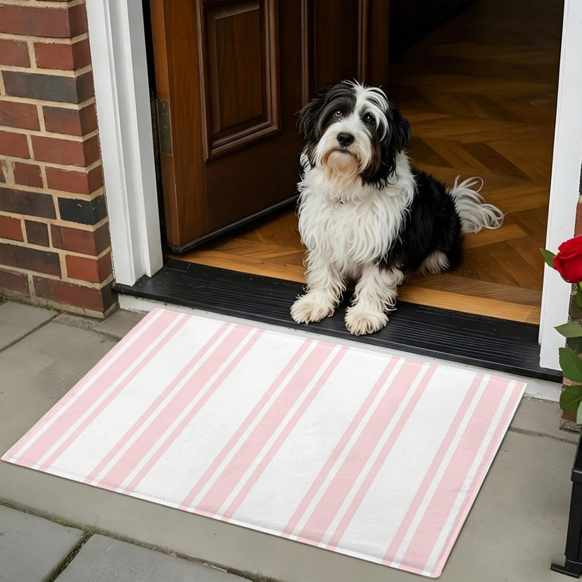 Non Slip Bath Mat for Bathroom Floor Tub, Modern Geometric Pink Stripes Bathroom Rug Water Absorbent Soft Shaggy Rugs Indoor Doormats Minimalist Line on White Mats,16x24in