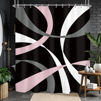 Abstract Line Minimalist Shower Curtain 60Wx71L, Black Pink Gray Shower Curtains for Bathroom Decor, Geometric Modern Contemporary Shower Curtain Set Home Decor 12 Pack Hooks