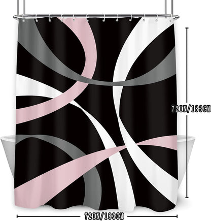 Abstract Line Minimalist Shower Curtain 60Wx71L, Black Pink Gray Shower Curtains for Bathroom Decor, Geometric Modern Contemporary Shower Curtain Set Home Decor 12 Pack Hooks