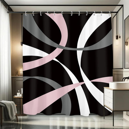 Abstract Line Minimalist Shower Curtain 60Wx71L, Black Pink Gray Shower Curtains for Bathroom Decor, Geometric Modern Contemporary Shower Curtain Set Home Decor 12 Pack Hooks