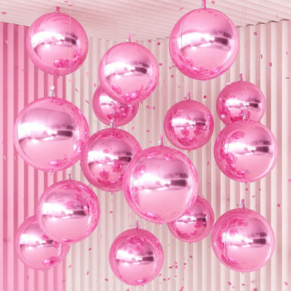 14 Pcs Pink Round Foil Balloons Light Baby Pink Metallic 4D Balloons
