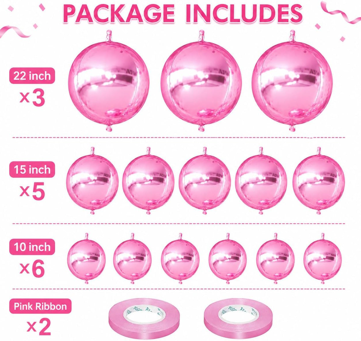 14 Pcs Pink Round Foil Balloons Light Baby Pink Metallic 4D Balloons