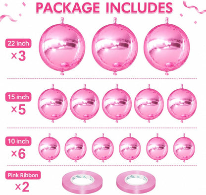 14 Pcs Pink Round Foil Balloons Light Baby Pink Metallic 4D Balloons