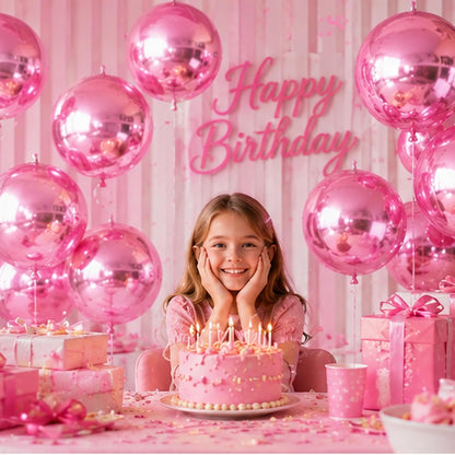 14 Pcs Pink Round Foil Balloons Light Baby Pink Metallic 4D Balloons