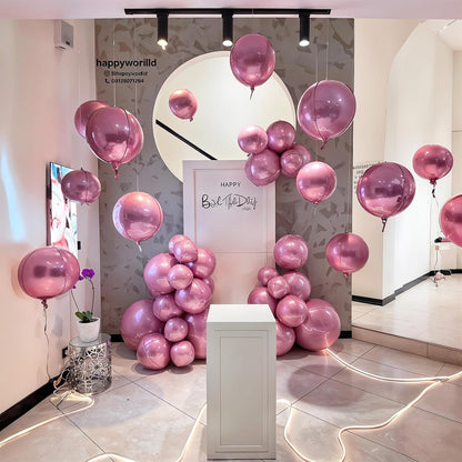14 Pcs Pink Round Foil Balloons Light Baby Pink Metallic 4D Balloons