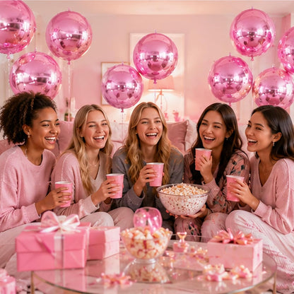 14 Pcs Pink Round Foil Balloons Light Baby Pink Metallic 4D Balloons